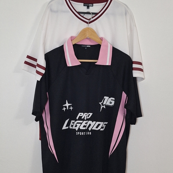 NWOT FASHION NOVA BUNDLE Black and Pink Polo with White and Maroon Jersey - Picture 2 of 16
